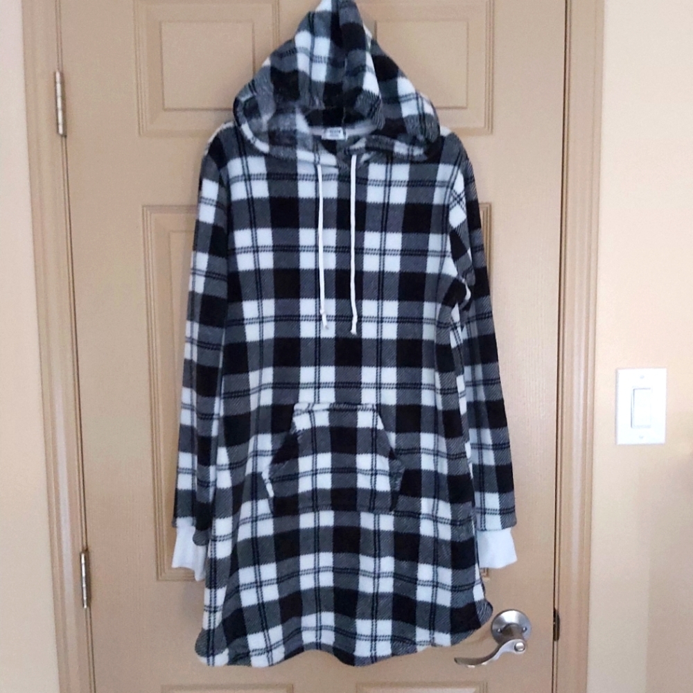 Ardene Plush Plaid Long Hoodie Shirt Dress